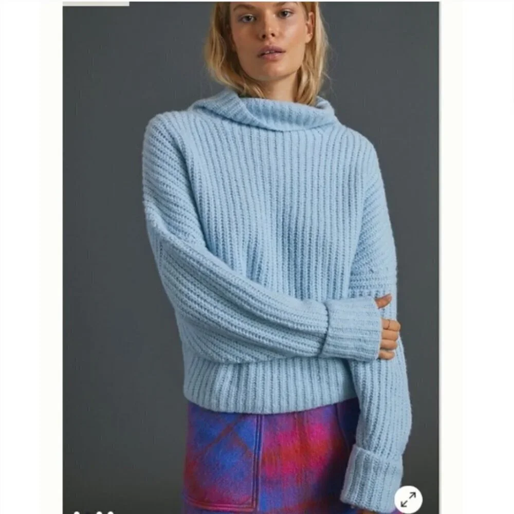 Anthropologie Athena Cowl Neck Sweater Pullover Alpaca Wool Blue XS Maeve - Picture 9 of 10
